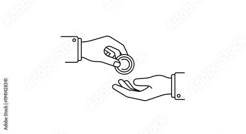 Hands exchanging a single coin.