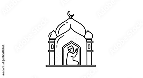 Man Praying in Mosque Archway.
