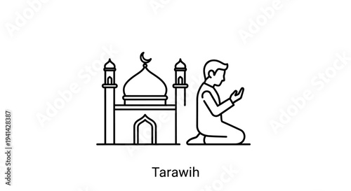 Man in prayer beside a mosque.