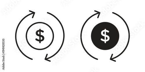 Cash flow icon. Black and White Vector Illustrations. line icon vector pictogram