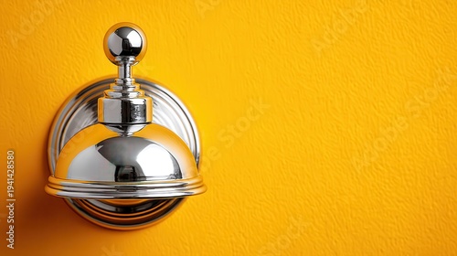 Shiny Silver Service Bell on a Vibrant Yellow Wall Background
