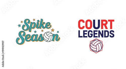 Volleyball logos and typography for Spike Season and Court Legends tshirt design