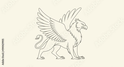 Majestic Griffin Mythical Creature Line Art Illustration.