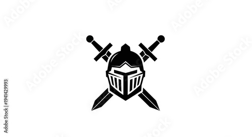 Medieval Knight Helmet and Crossed Swords Emblem.