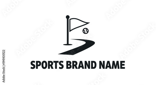 Minimalist Sports Brand Logo with Golf Flag and Ball on a Winding Path.
