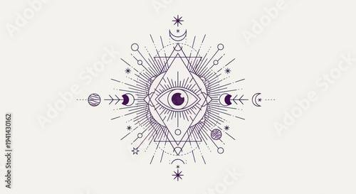 Mystical All-Seeing Eye with Celestial and Geometric Elements.