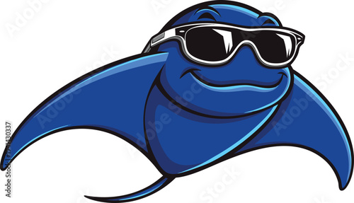 Cool sunglasses manta ray smiling mascot vector illustration