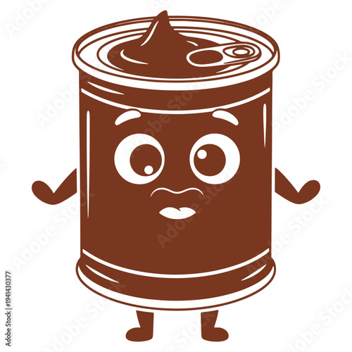 Anxious Canned Food Character with Arms and Legs Isolated on White Background