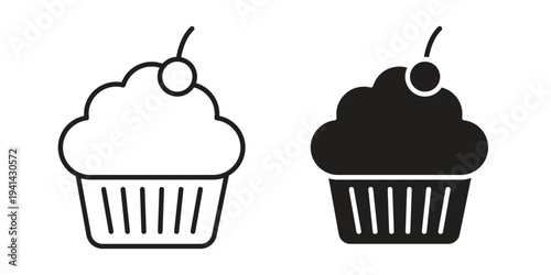 Cupcake icon. Black and White Vector Illustrations. line icon vector pictogram