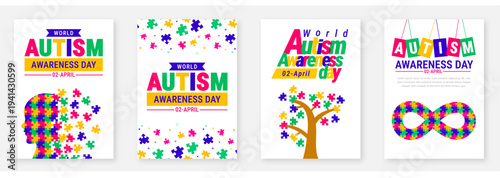 World Autism Awareness Day book cover, banner or poster design set collection.