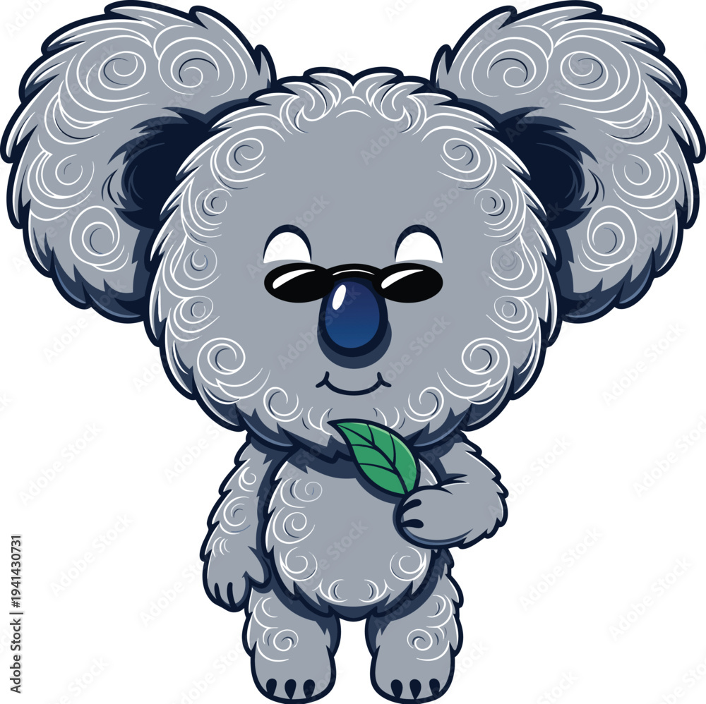 Obraz premium Cute koala eating eucalyptus leaf vector illustration flat design