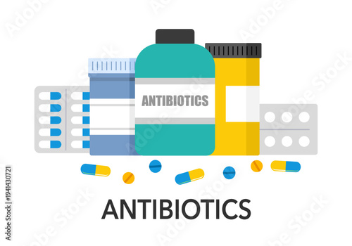 Medical antibiotic concept banner. Antibiotic medicine vector illustration