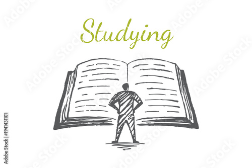 Studying Sketch - man standing in front of open book