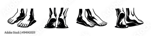 Black and white vector illustration of human feet silhouettes for anatomy and art