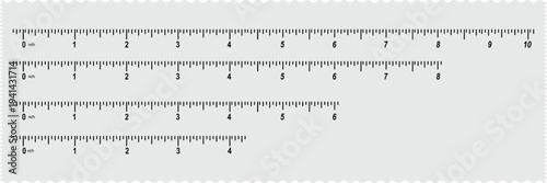 Creative size indicators. Black scale, markup for rulers. Different unit distances. Art design horizontal measure scale distances. Vector illustration.