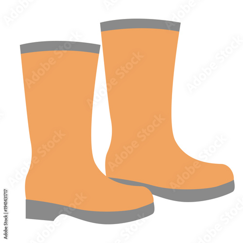 Orange rubber boots perfect for garden work, wet conditions, outdoor tasks, waterproof protection, and colorful practical footwear with flat design style.