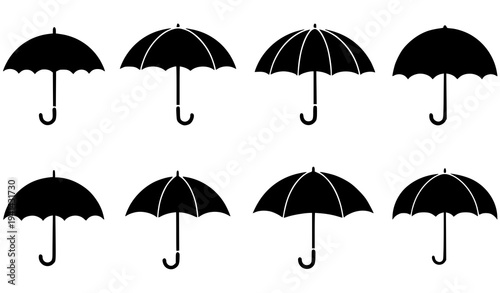 Black umbrella silhouette icon set rain weather protection vector collection