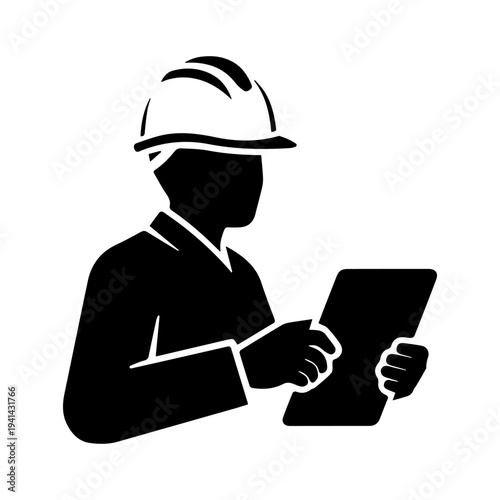 Construction Worker Silhouette with Hard Hat.