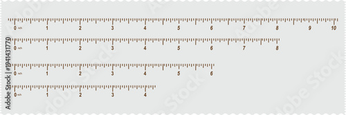 Creative size indicators. Black scale, markup for rulers. Different unit distances. Art design horizontal measure scale distances. Vector illustration.