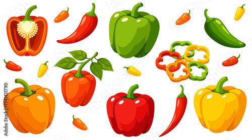 Colorful Bell Pepper Collection Red Green Yellow Orange Chili Pod Fresh Vegetable Set