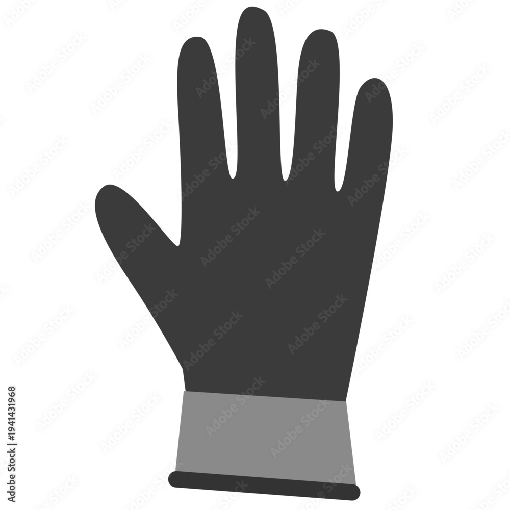 Obraz premium Black gardening glove perfect for hand protection, outdoor work, garden tasks, and safety equipment with flat design illustration style.