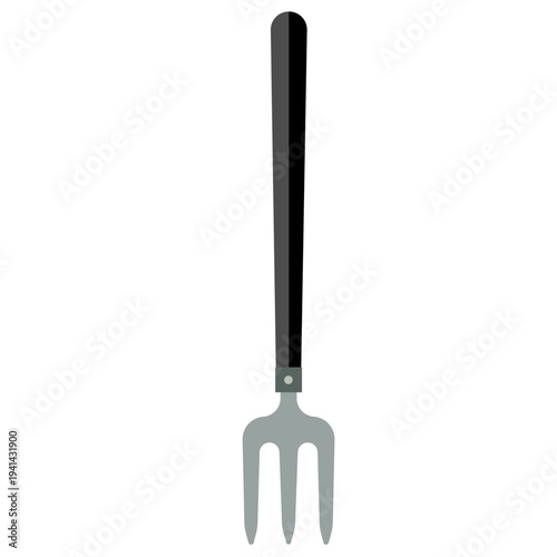 Garden fork cultivator perfect for digging soil, turning compost, aerating ground, and garden work with flat design illustration style.