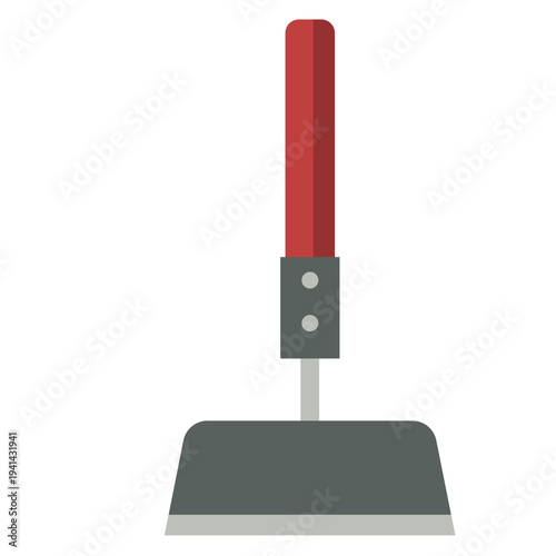 Garden rake with red handle perfect for leveling soil, gathering leaves, yard cleanup, and garden maintenance with flat design style.