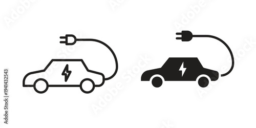 Electric Car icon. Black and White Vector Illustrations. line icon vector pictogram