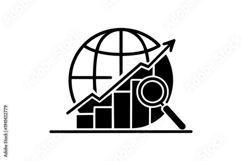 A black icon symbolizing global business growth, market analysis, and financial data insights.