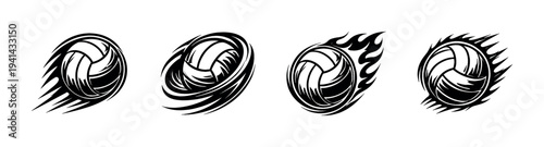 Dynamic volleyball designs in black and white vector silhouette style