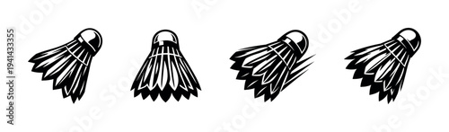 Vector illustration of badminton shuttlecocks in black and white silhouette style