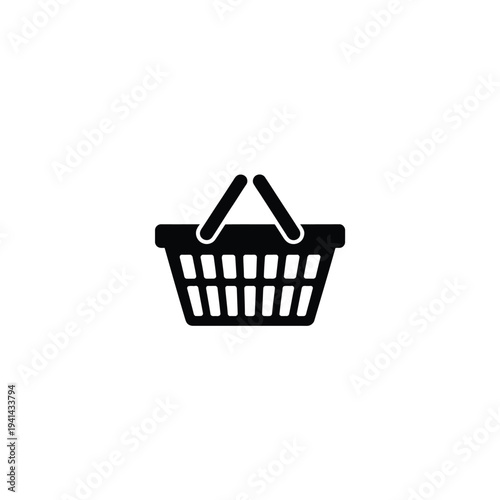 Solid fill of black grocery basket with handles shopping basket