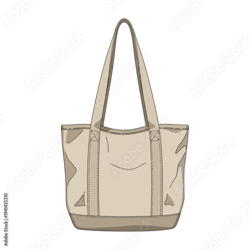 Beige Tote Bag with Handles and Pockets.