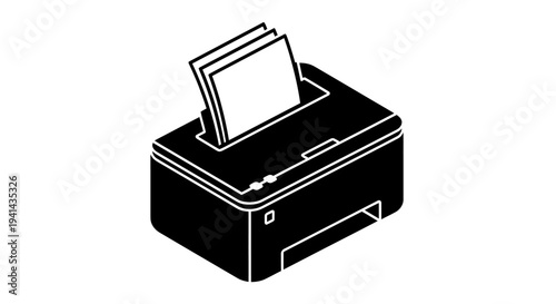 Isometric Printer Icon with Paper Stacked for Printing.