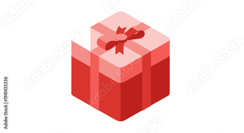 Isometric Red Gift Box with Ribbon and Bow.