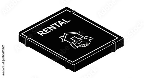 Isometric Rental Property Board Game Piece with House and Handshake Icon.