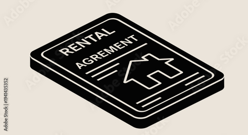 Isometric Rental Agreement Document with House Icon.