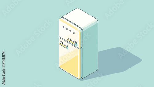 Isometric Retro Refrigerator Appliance Illustration.
