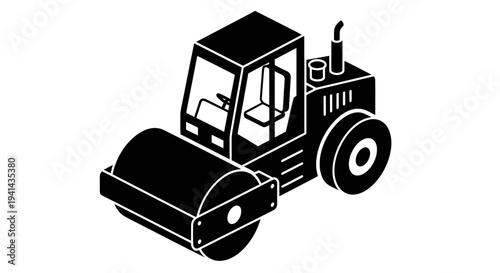 Isometric Road Roller Icon for Construction and Infrastructure Projects.