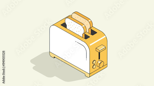 Isometric Toaster with Toast Ready for Breakfast.
