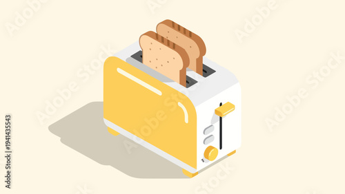 Isometric Toaster with Two Slices of Bread Popping Up.