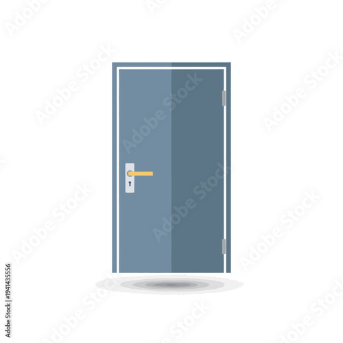 Blue Metal Door with Lock and Handle.