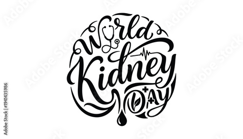 World kidney day awareness logo with creative typography