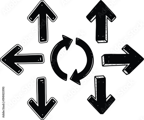 Circular arrow diagram with multiple directions