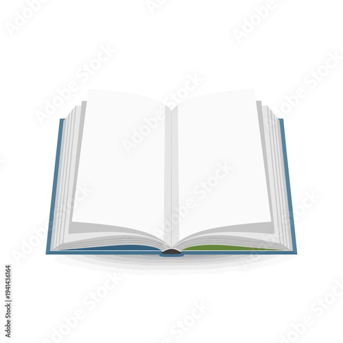 Open book with blank white pages.