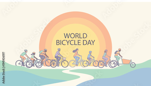 People riding bicycles on world bicycle day
