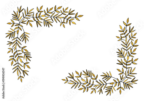 Hand drawn rectangular frame of branches and leaves from bushes and trees. Aesthetic border of autumn plants. Ideal for decorating and framing flyers, greeting cards, covers, posters, invitations, ect