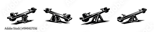 Seesaw illustrations set in black and white silhouette style