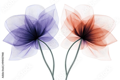 Abstract Flowers with Transparent Petals on White