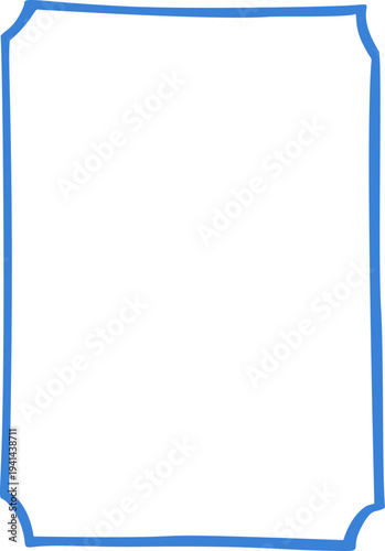 Hand drawn whimsical rectangular frame with softly curved sides in playful doodle outline style. Simple decorative border.